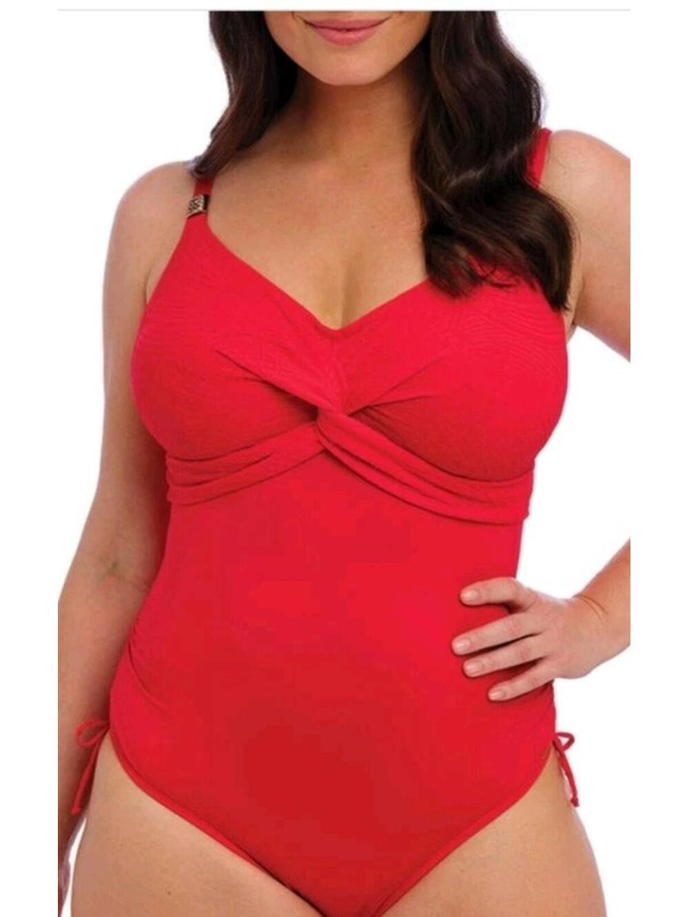 FANTASIE OTTAWA RADIANT RED ONE PIECE SWIMSUIT FRONT TWIST SIZE 42DDD